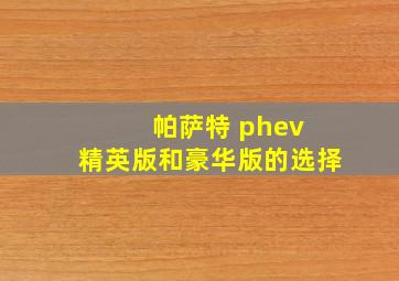 帕萨特 phev 精英版和豪华版的选择